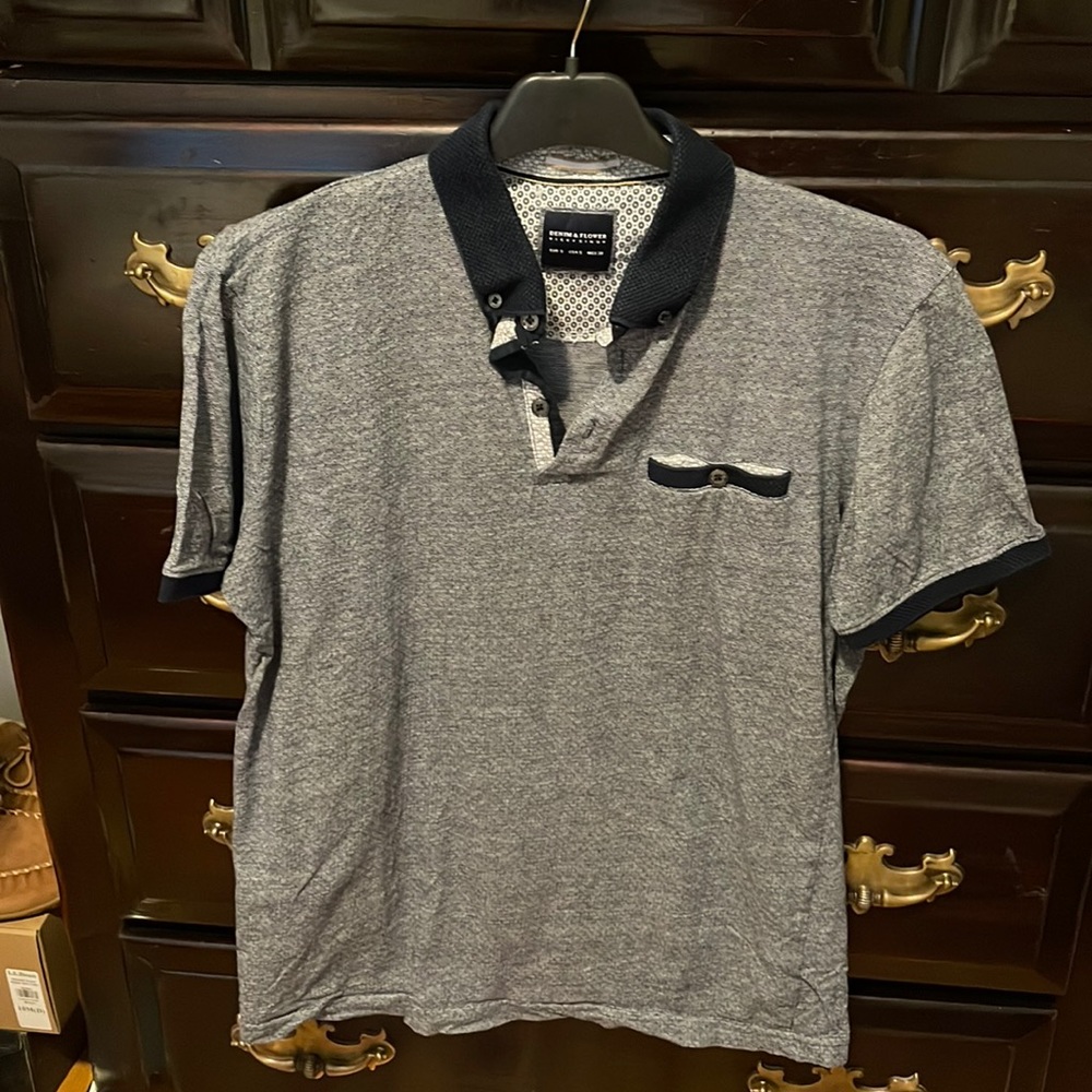 Mens Denim and Flower Polo